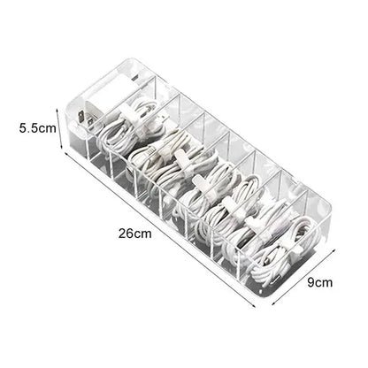 Transparent plastic cable storage box office desk wire organizer