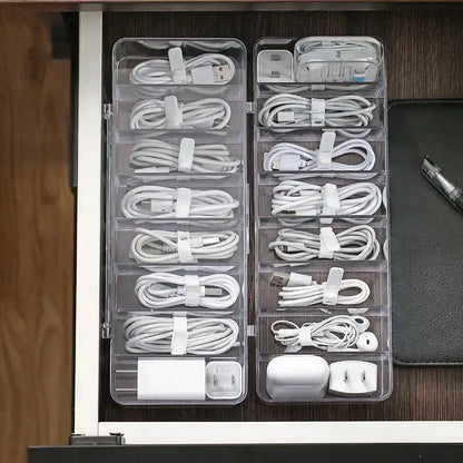 Transparent plastic cable storage box office desk wire organizer