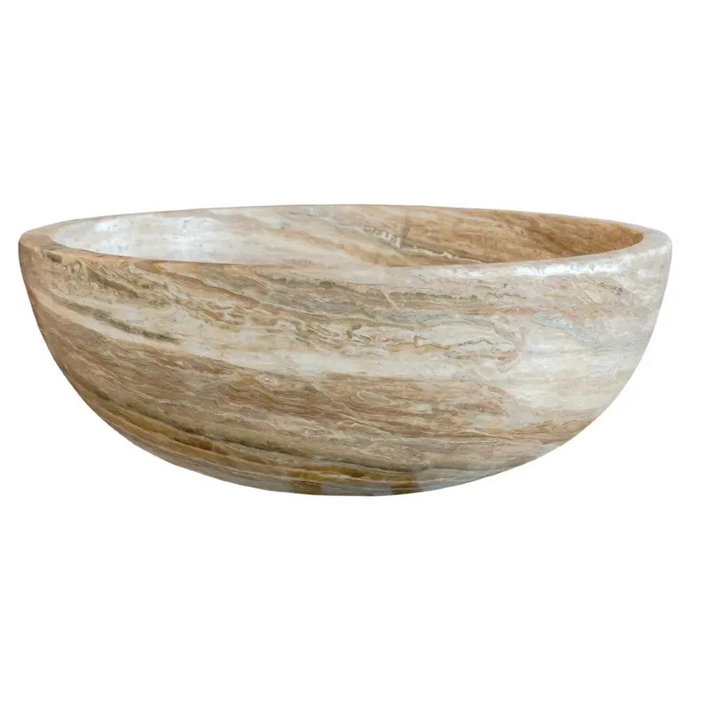 Travertine Onyx Round Beige Vessel Sink For Bathroom With Honed Finish