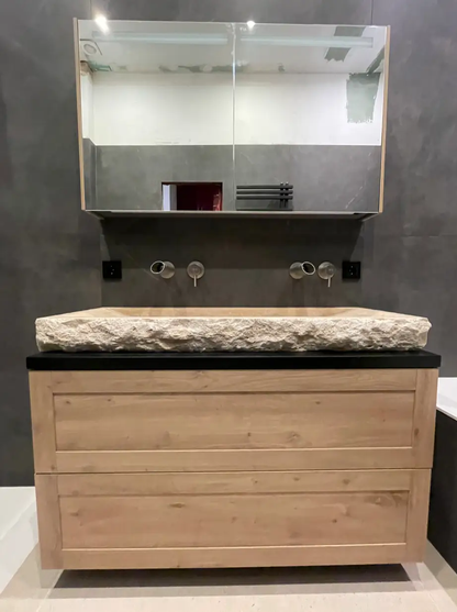 Light Travertine Vessel Sink Hand Split 16X48 Beige Bathroom Stone