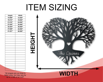 Metal Custom Tree of Love Wall Art - Custom Metal Sign - 14 Color Options