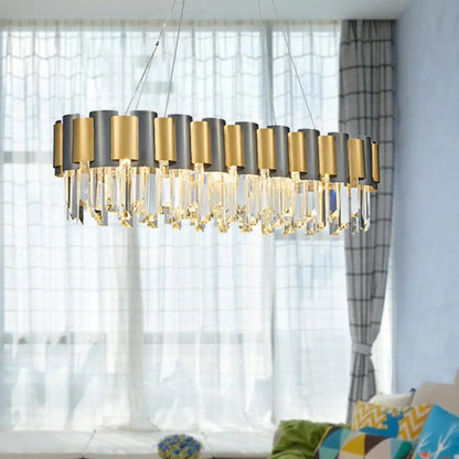 DecorBites™ Tri-Sided Crystal Rod Hanging Lamp - Traditional Gold Chandelier Light with 10 Heads