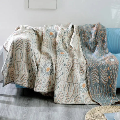 Tribal beige quilted sofa throw blanket – living room cotton bedspread