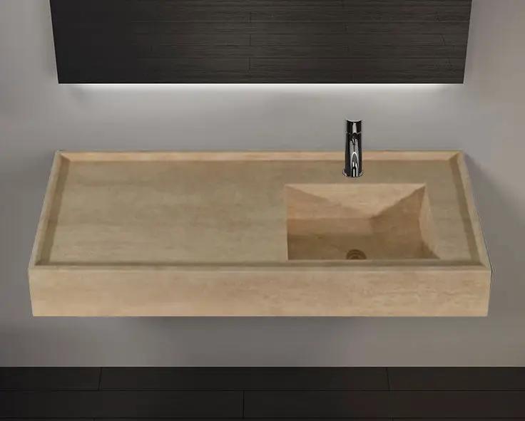 Handmade Travertine Bathroom Sink Beige Rectangular Wall Mounted