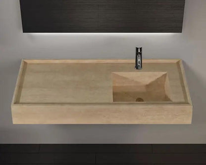 Handmade Travertine Bathroom Sink Beige Rectangular Wall Mounted