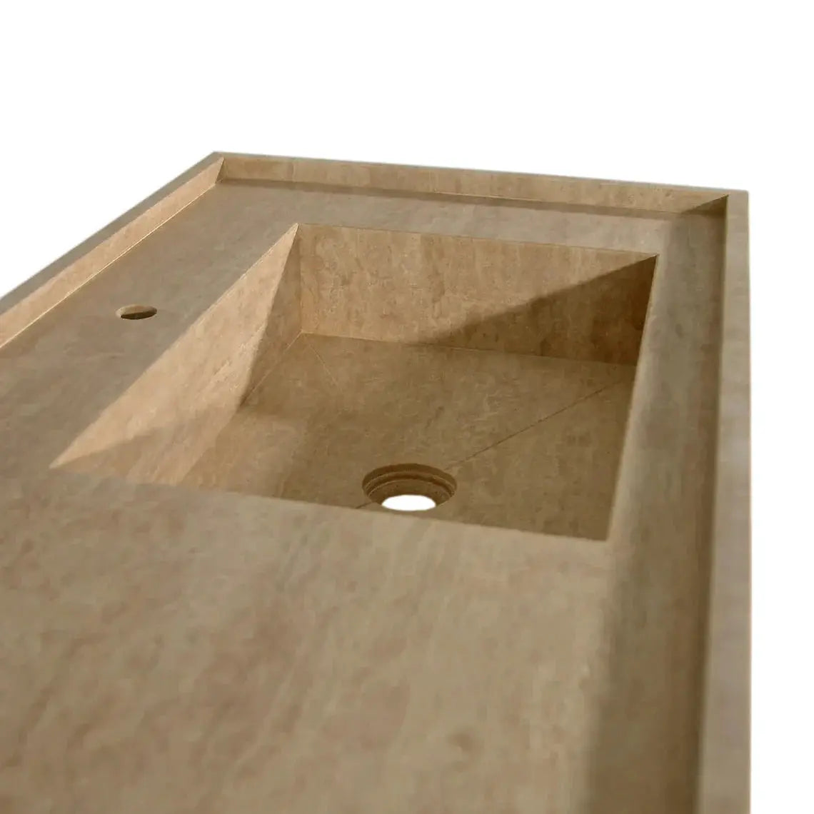 Handmade Travertine Bathroom Sink Beige Rectangular Wall Mounted