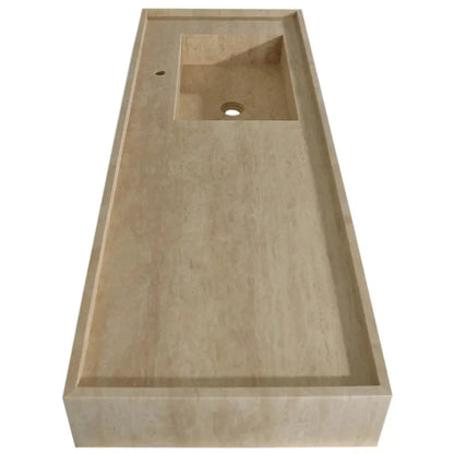 Handmade Travertine Bathroom Sink Beige Rectangular Wall Mounted