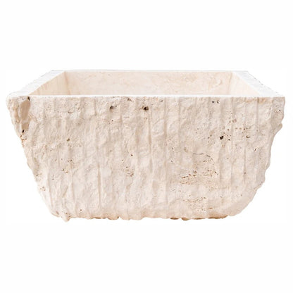 Troia Light Rustic Natural Stone Vessel Sink Honed Interior Hand Chiseled Exterior (W)12" (L)17" (H)6"