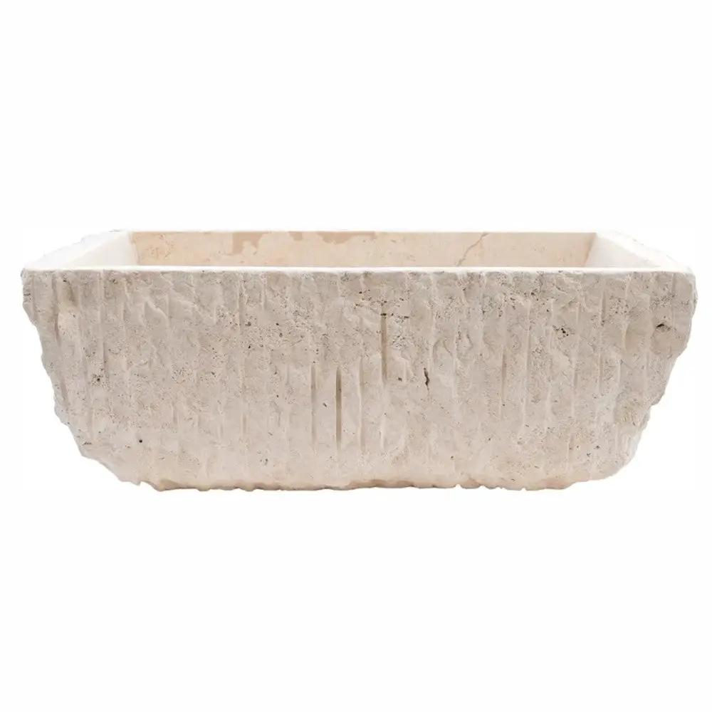 Light Beige Travertine Natural Stone Rustic Vessel Sink Hand Chiseled