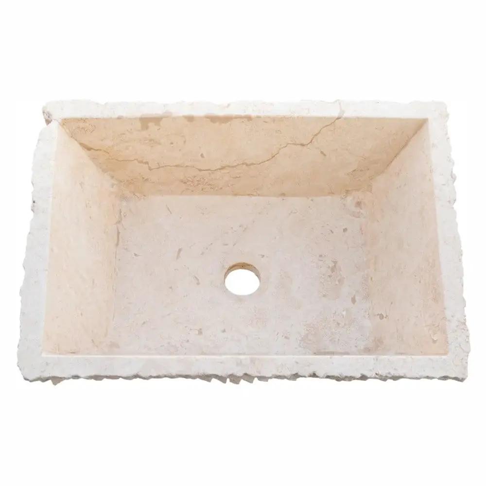 Light Beige Travertine Natural Stone Rustic Vessel Sink Hand Chiseled