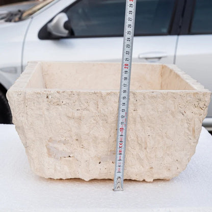 Light Turkish Travertine Natural Stone Rustic Vessel Sink Honed Hand Chiseled 12x17