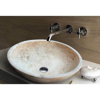 Travertine Oval Vessel Sink 16x21 Beige Handcrafted Natural Stone Bathroom Fixture