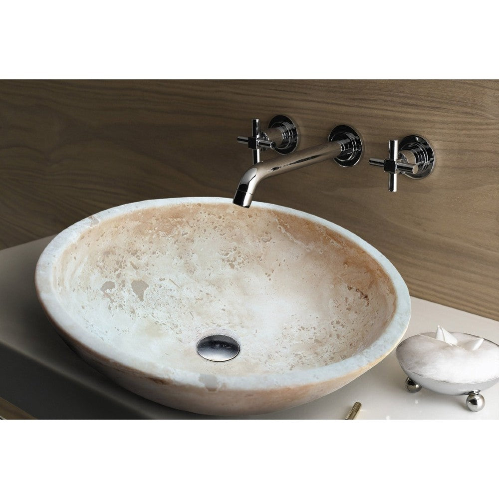 Travertine Natural Stone Oval Vessel Sink 16x21x6 Handcrafted Light Beige Artisan