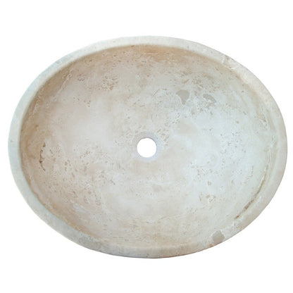 Travertine Natural Stone Oval Vessel Sink 16x21x6 Handcrafted Light Beige Artisan