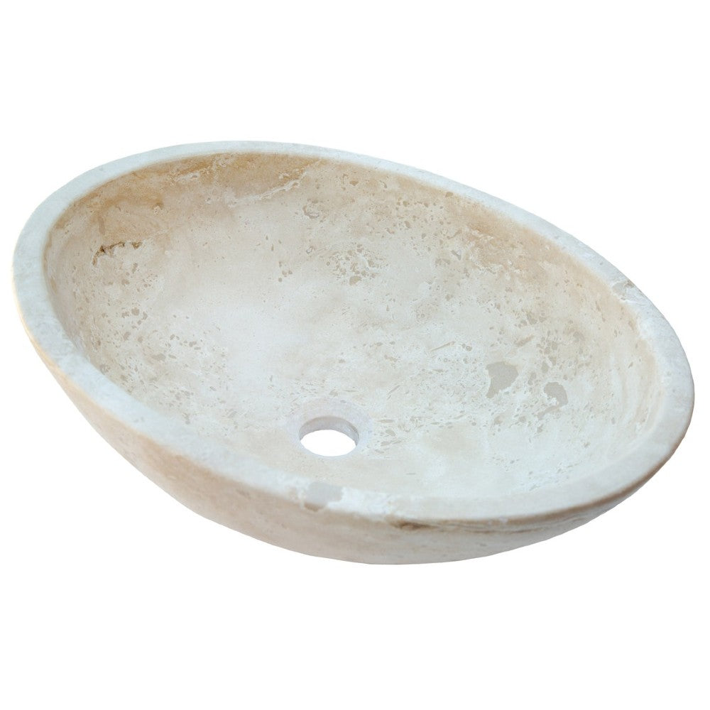 Travertine Natural Stone Oval Vessel Sink 16x21x6 Handcrafted Light Beige Artisan