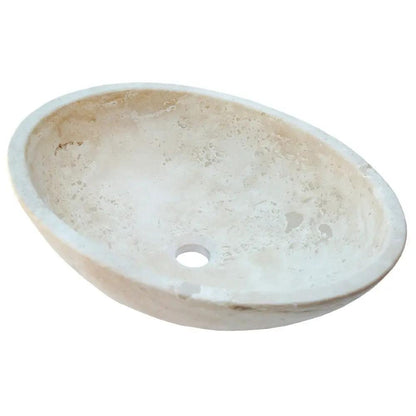 Travertine Oval Vessel Sink 16x21 Beige Handcrafted Natural Stone Bathroom Fixture