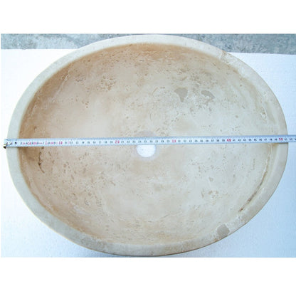 Travertine Natural Stone Oval Vessel Sink 16x21x6 Handcrafted Light Beige Artisan