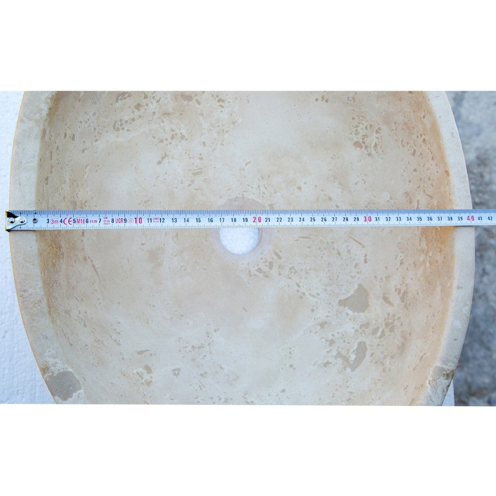 Travertine Natural Stone Oval Vessel Sink 16x21x6 Handcrafted Light Beige Artisan