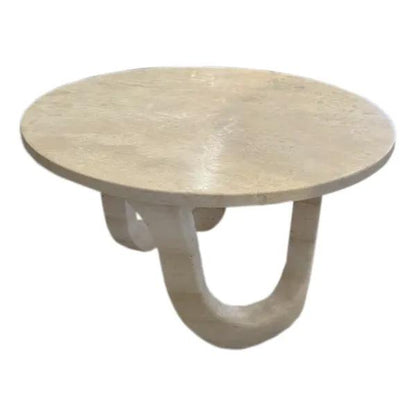 Light Travertine Vein-cut Round Polished Coffee Table 24inch