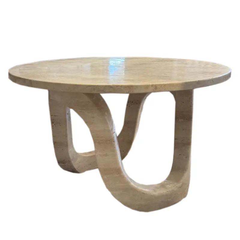 Light Travertine Vein-cut Round Polished Coffee Table 24inch