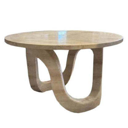 Light Travertine Vein-cut Round Polished Coffee Table 24inch