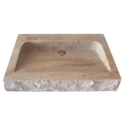 Travertine Beige Rectangular Rustic Wall Mount Bathroom Stone Sink