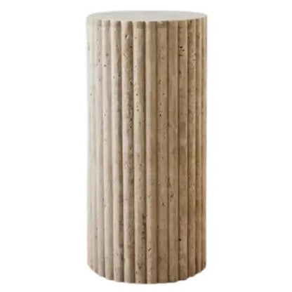 Light Travertine Natural Stone Fluted Plinth Side Table Honed