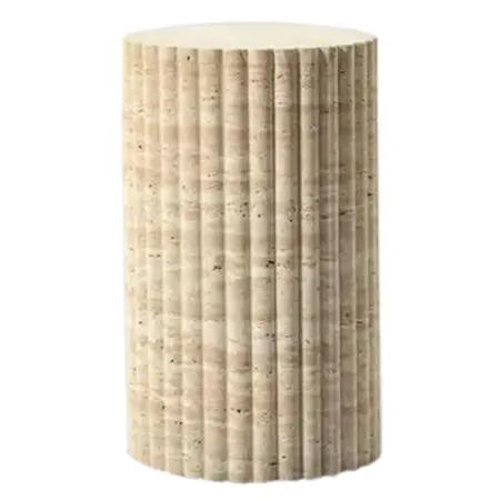 Light Travertine Natural Stone Fluted Plinth Side Table Honed