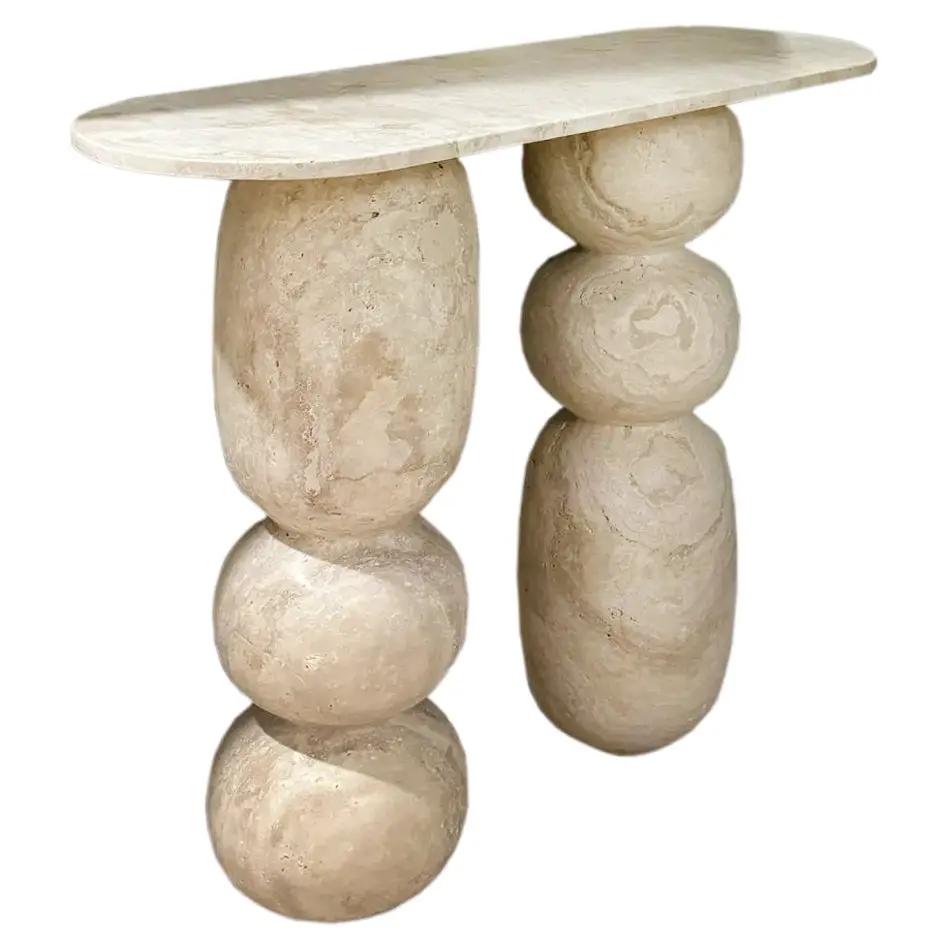 Light Travertine Designer Console Table - Filled and Honed 12x49