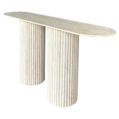 Light Travertine Designer Console Table with Fluted Legs 63 Inches Modern Minimalist