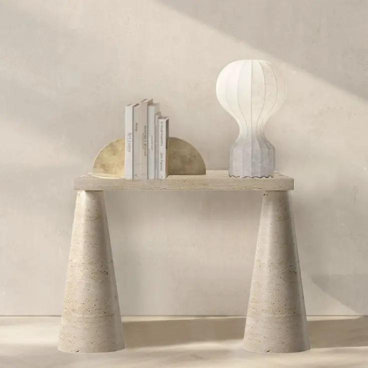 White Travertine Console Table - Polished Finish Cone Legs 15x40