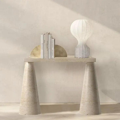 White Travertine Console Table - Polished Finish Cone Legs 15x40
