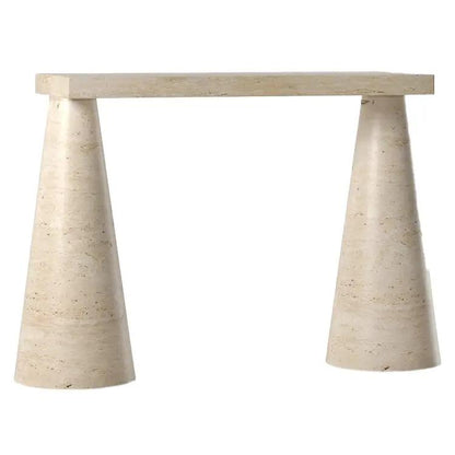 White Travertine Console Table - Polished Finish Cone Legs 15x40