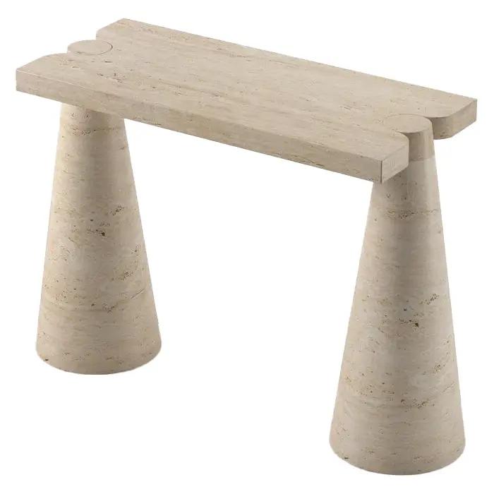White Travertine Console Table - Polished Finish Cone Legs 15x40