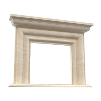 Light Travertine Modern Hand Carved Natural Stone Fireplace Surround 5 Piece Modular