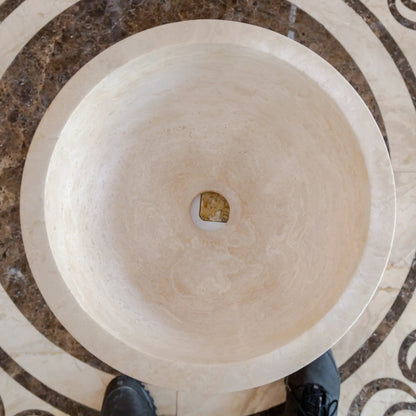 GMSTONE Natural Travertine Vessel Bathroom Sink 12.5 Inch Round Stone