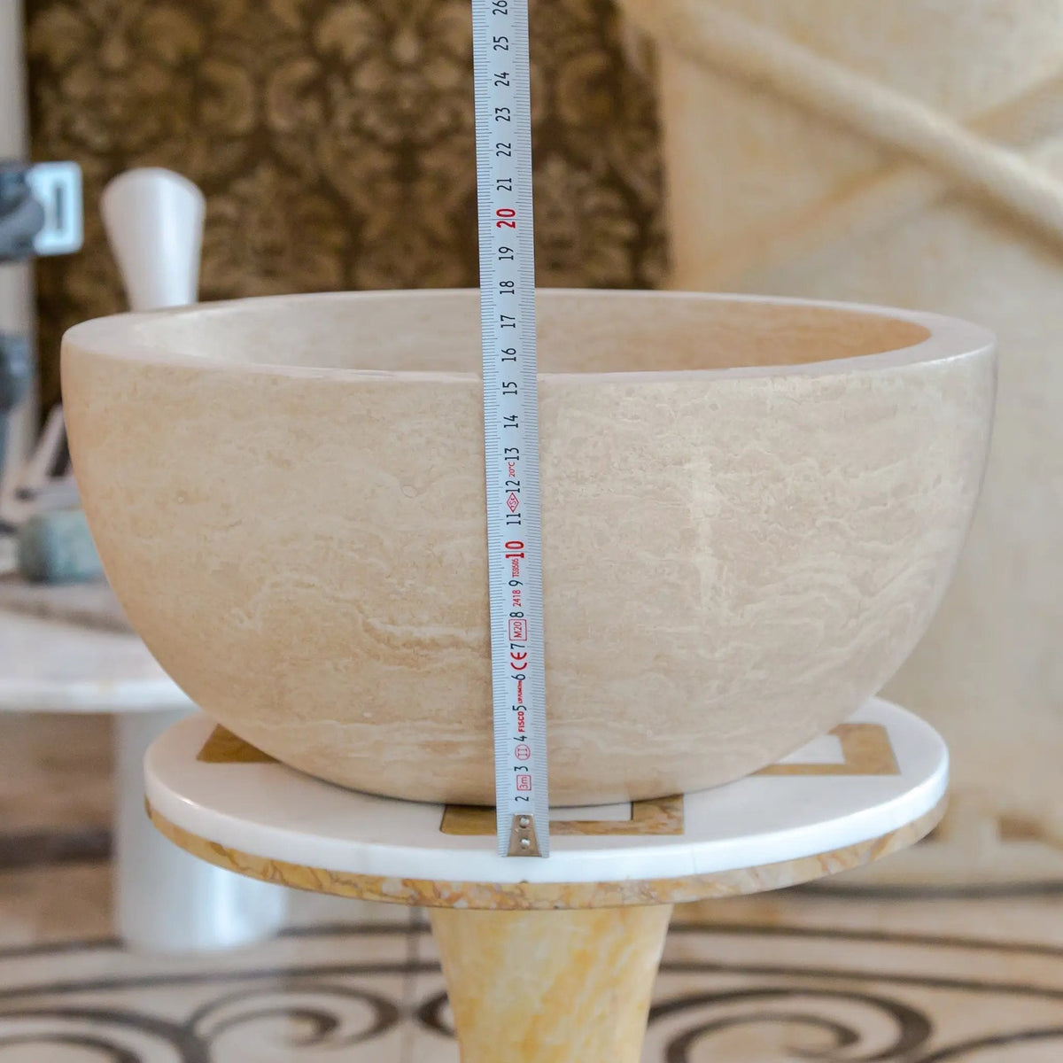 GMSTONE Natural Travertine Vessel Bathroom Sink 12.5 Inch Round Stone