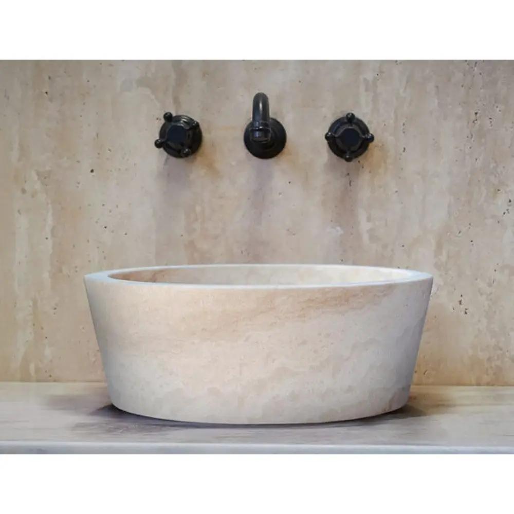 Light Beige Natural Travertine Stone Conical Vessel Bathroom Sink