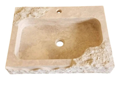 Light Beige Travertine Wall Mount Bathroom Sink Rectangular