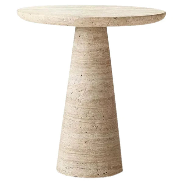 Light Travertine Round Side Table - Honed Finish Conic Legs 18x22