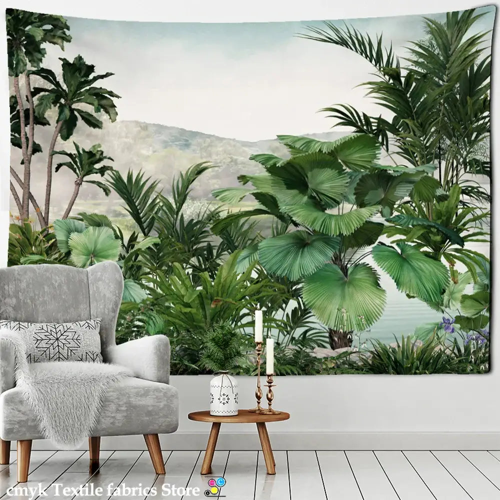 Tropical banana tree tapestry wall hanging for bedroom decor