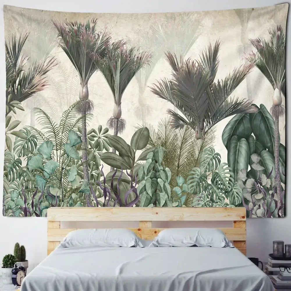 Tropical banana tree tapestry wall hanging for bedroom decor