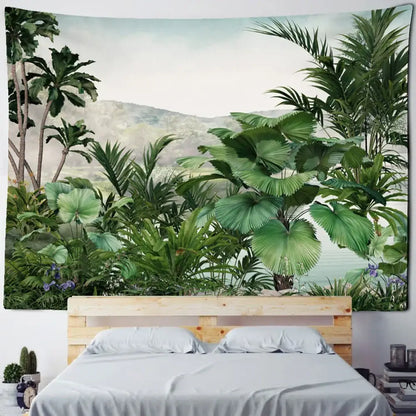 Tropical banana tree tapestry wall hanging for bedroom decor