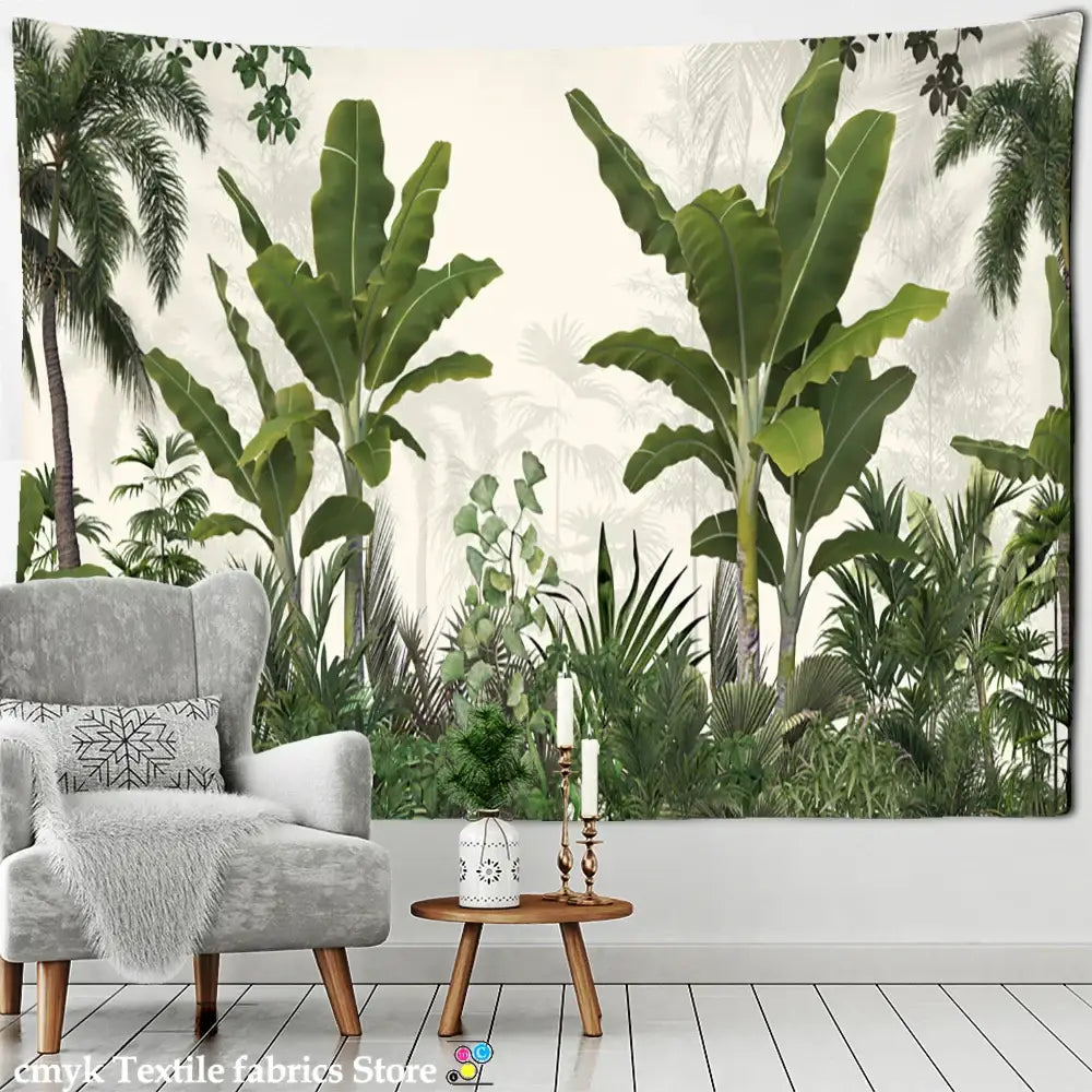 Tropical banana tree tapestry wall hanging for bedroom decor