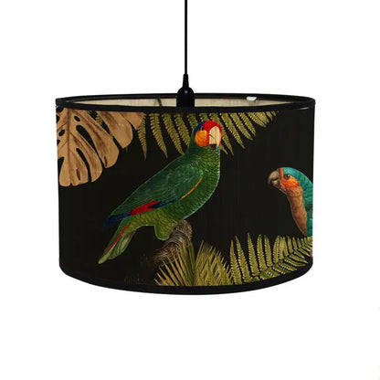 Tropical bird print bamboo pendant light dining room fabric shade