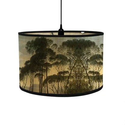 Tropical bird print bamboo pendant light dining room fabric shade