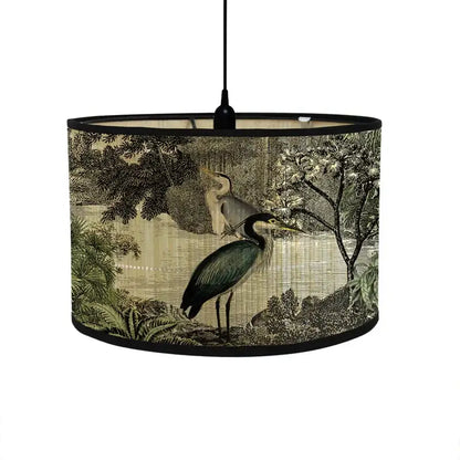 Tropical bird print bamboo pendant light dining room fabric shade