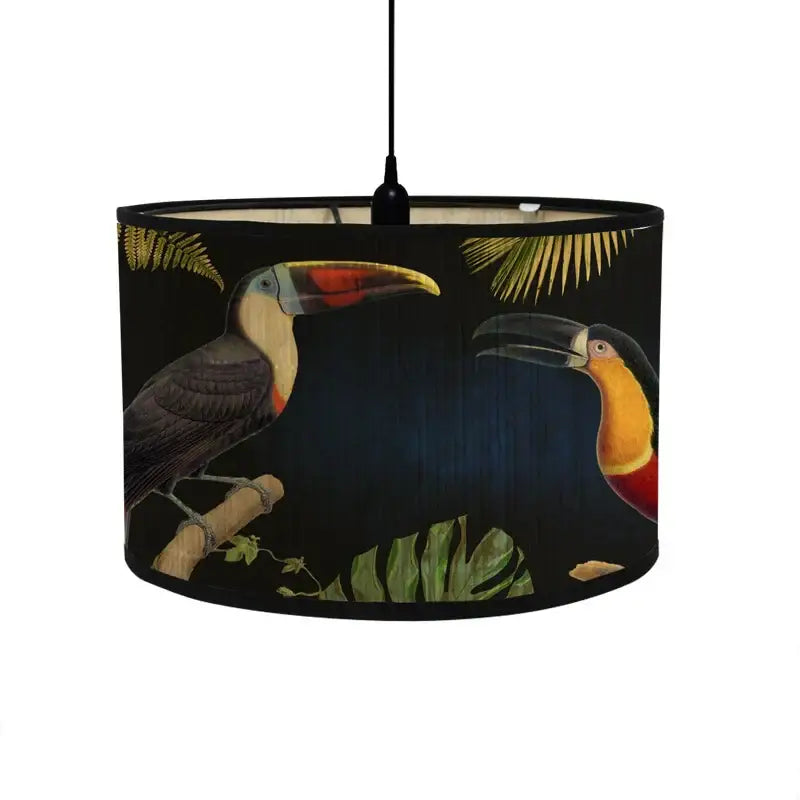 Tropical bird print bamboo pendant light dining room fabric shade