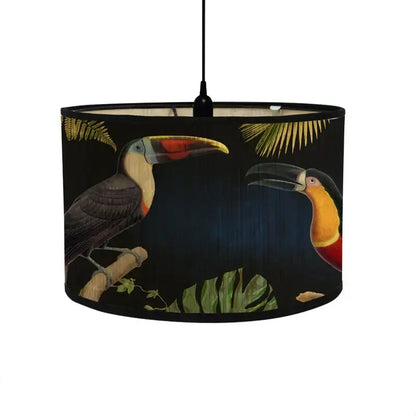 Tropical bird print bamboo pendant light dining room fabric shade