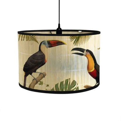 Tropical bird print bamboo pendant light dining room fabric shade
